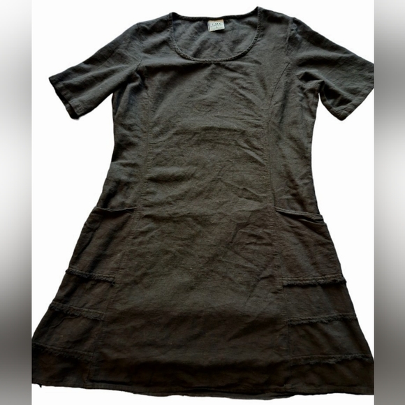 CMC Classic Cotton Black Dress With Pockets and Fringed Sides - Picture 2 of 6